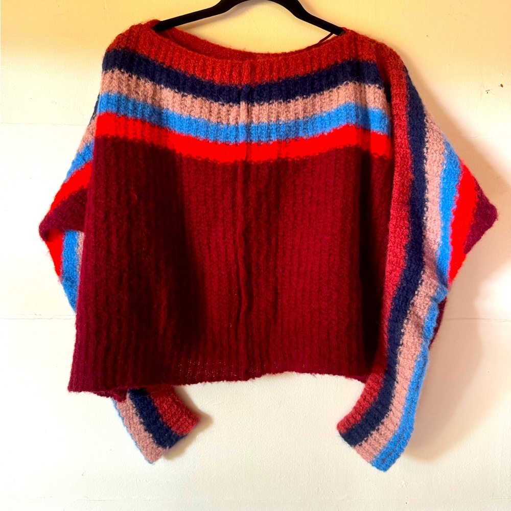 Free People alpaca blend women’s S shrug poncho hippy rainbow long sleeve swe…